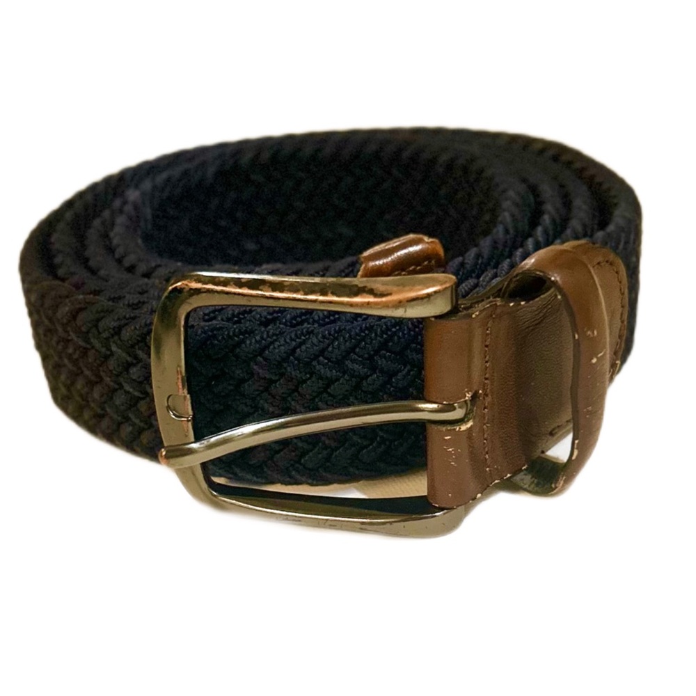 Men's Penguin Golf Stretch Belt Genuine Leather Woven Dark Navy Blue (38/95)